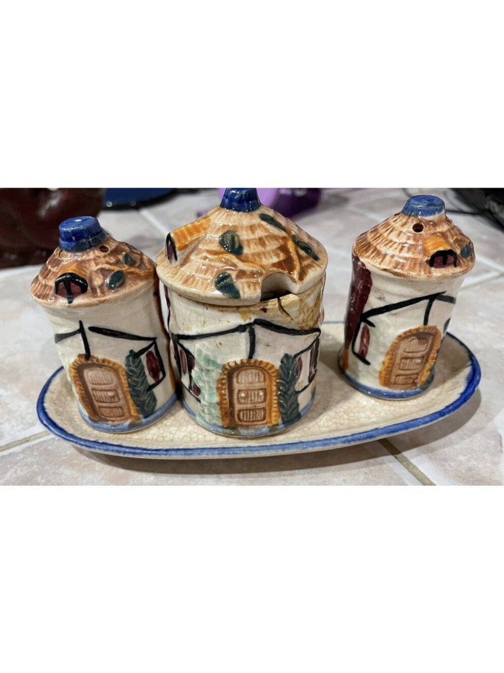 Salt/Pepper-OCCUPIED JAPAN-COTTAGE WARE KITCHEN SET/SALT PEPPER SUGAR 1945-1951